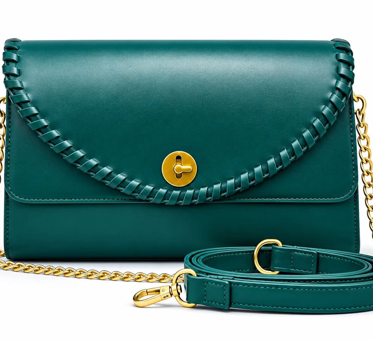 Women's Elegant Woven Flap Chain Crossbody Clutch Handbag