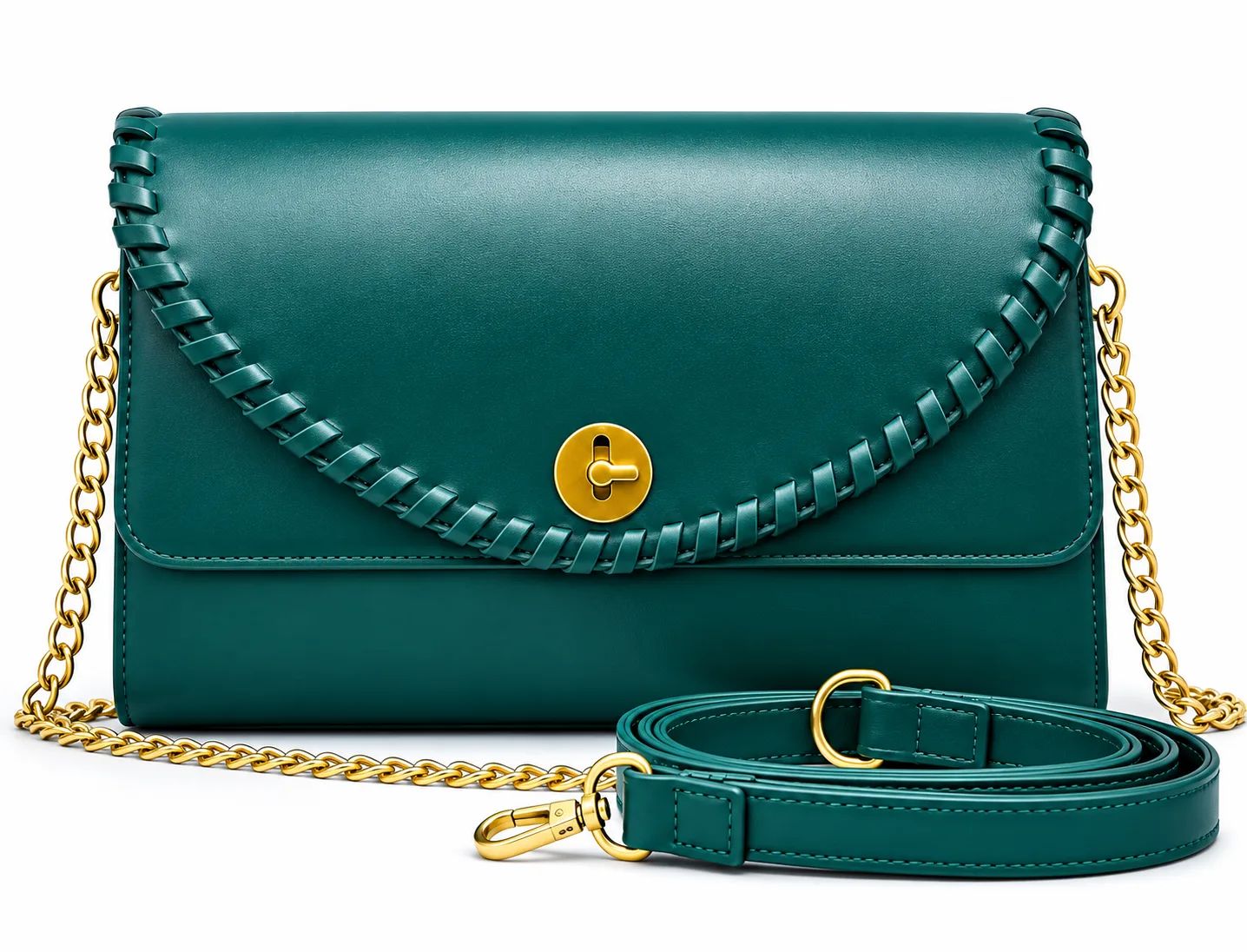 Women's Elegant Woven Flap Chain Crossbody Clutch Handbag
