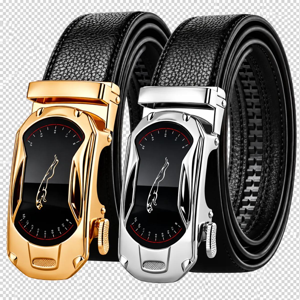 2-Piece Men's Leather Belt Set – Automatic Buckle | Gold & Silver