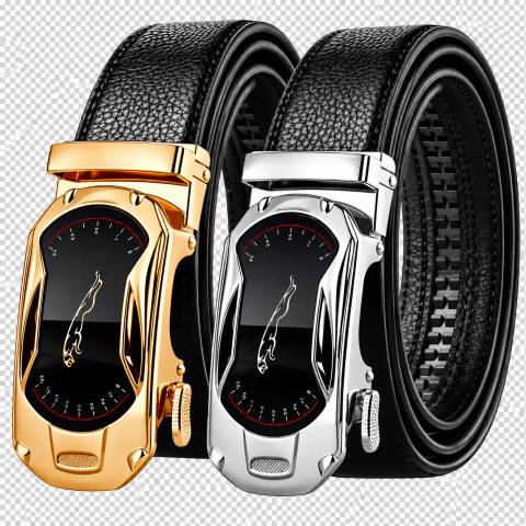 2-Piece Men's Leather Belt Set – Automatic Buckle | Gold & Silver