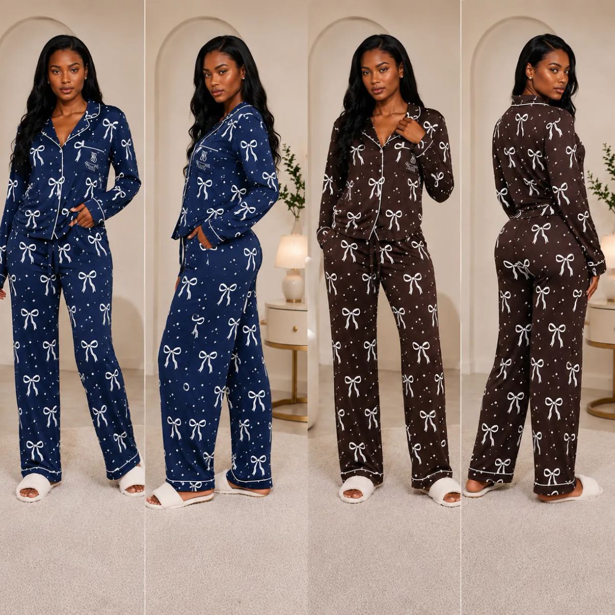 Women's Long Sleeve Printed Button-Down Pyjama Set – Soft Lounge & Sleepwear