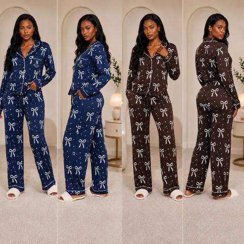 Women's Long Sleeve Printed Button-Down Pyjama Set – Soft Lounge & Sleepwear