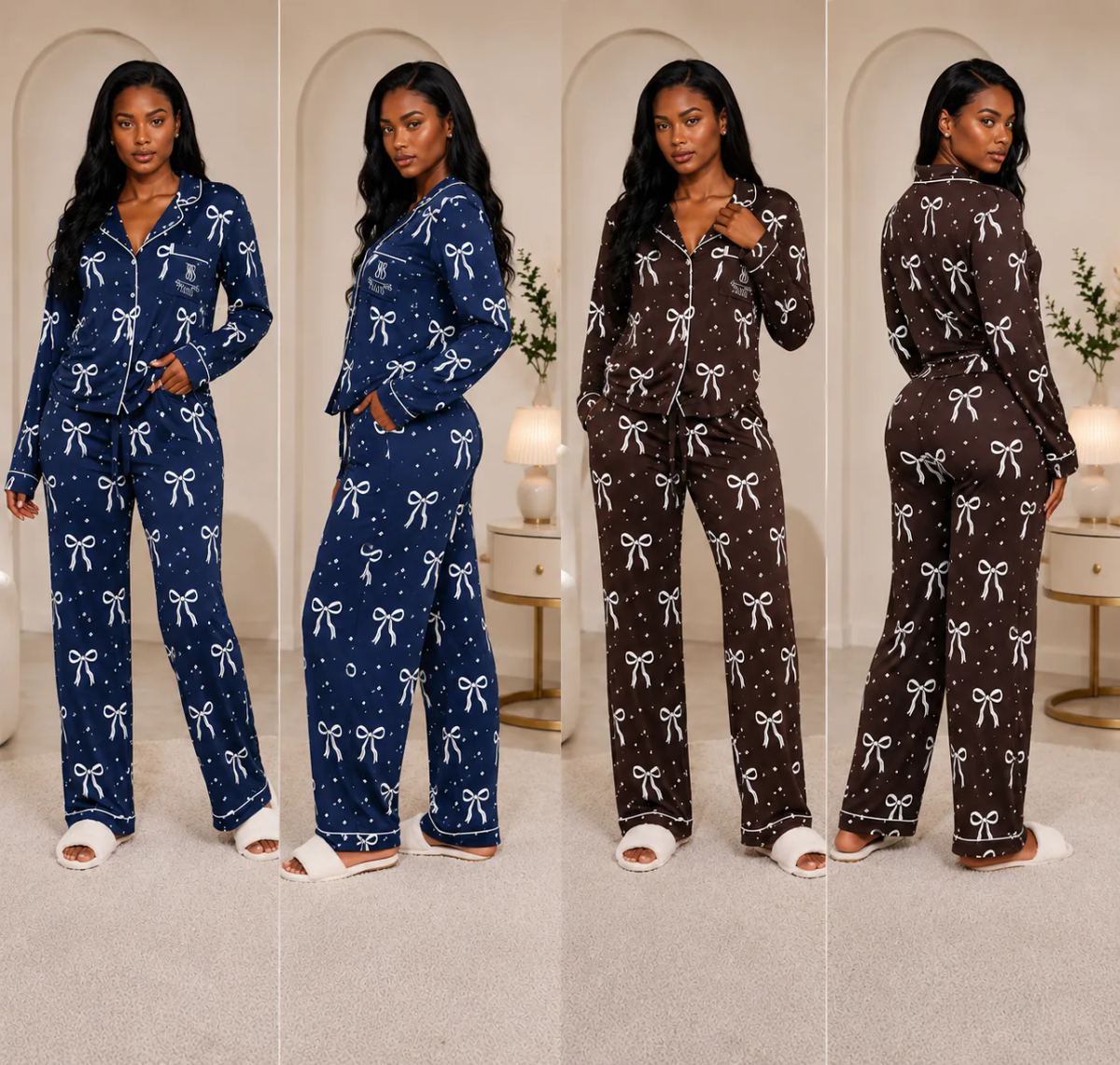 Women's Long Sleeve Printed Button-Down Pyjama Set – Soft Lounge & Sleepwear