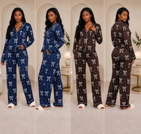 Women's Long Sleeve Printed Button-Down Pyjama Set – Soft Lounge & Sleepwear