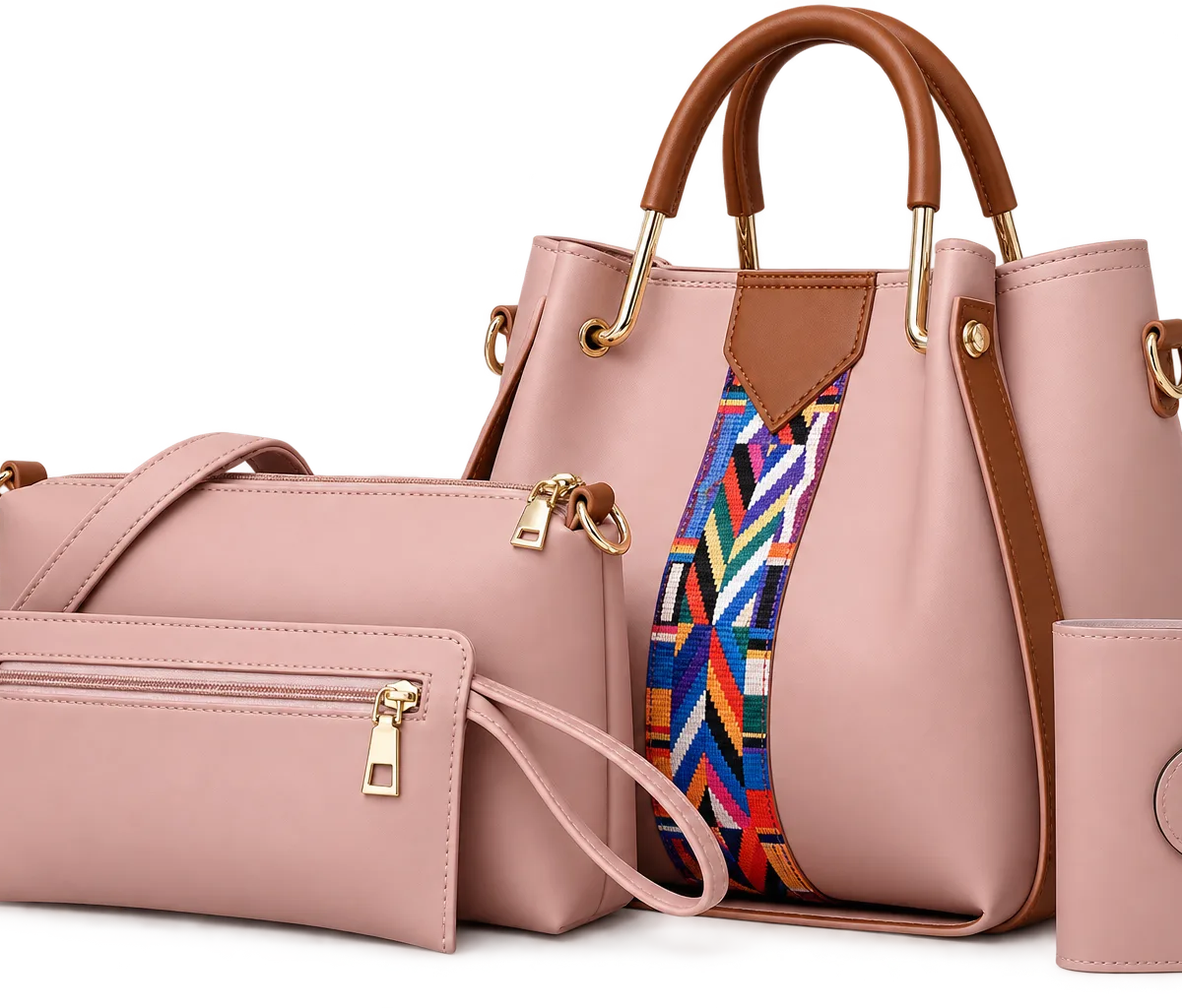 Women's 4-Piece Handbag Set (Large tote handbag, Crossbody/shoulder bag,  Zip purse/clutch, Card holder/wallet)