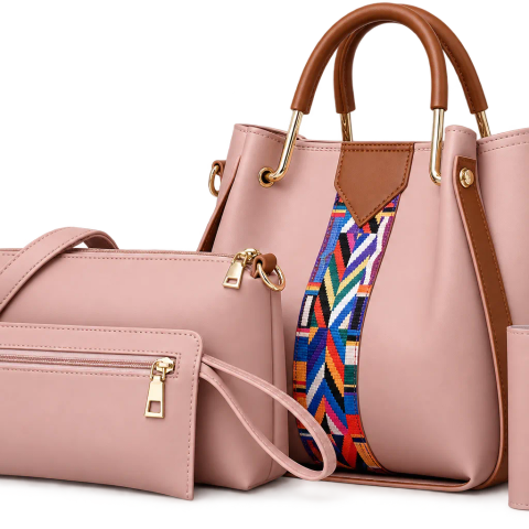 Women's 4-Piece Handbag Set (Large tote handbag, Crossbody/shoulder bag,  Zip purse/clutch, Card holder/wallet)