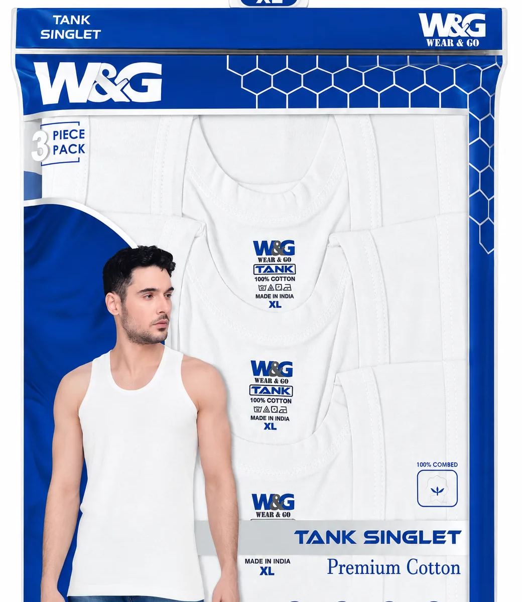 W&G Plain White Singlet-3 pcs