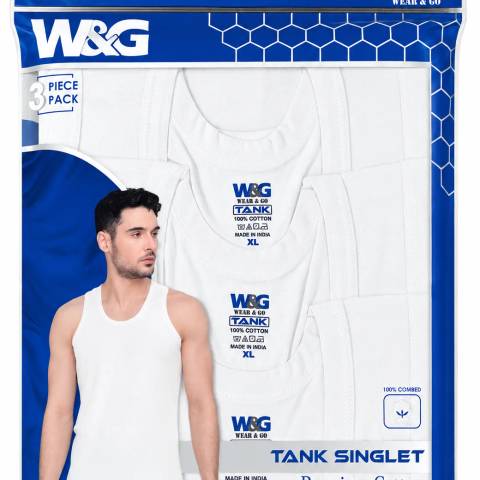 W&G Plain White Singlet-3 pcs