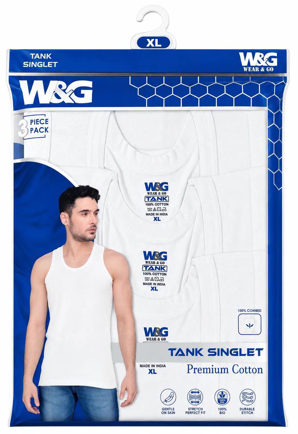 W&G Plain White Singlet-3 pcs
