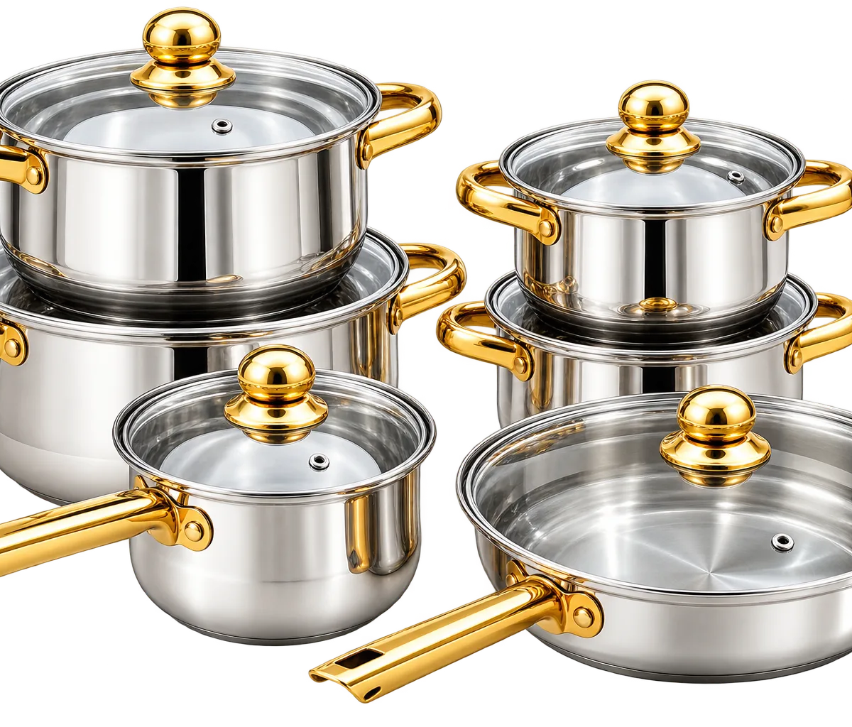 12-Piece Aluminium Cooking Pot Set – Silver & Gold