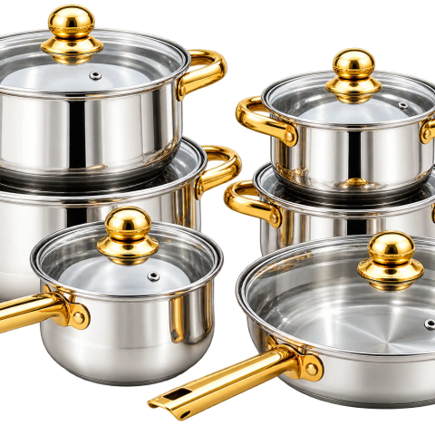 12-Piece Aluminium Cooking Pot Set – Silver & Gold