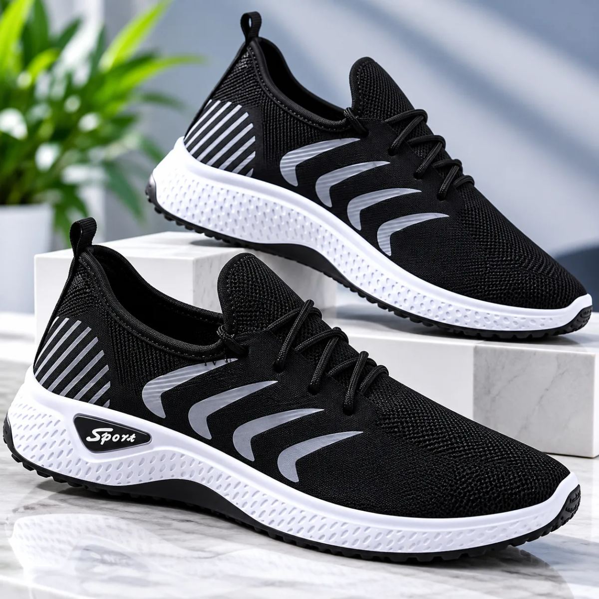 Men's Lightweight Running & Sports Sneakers – Black
