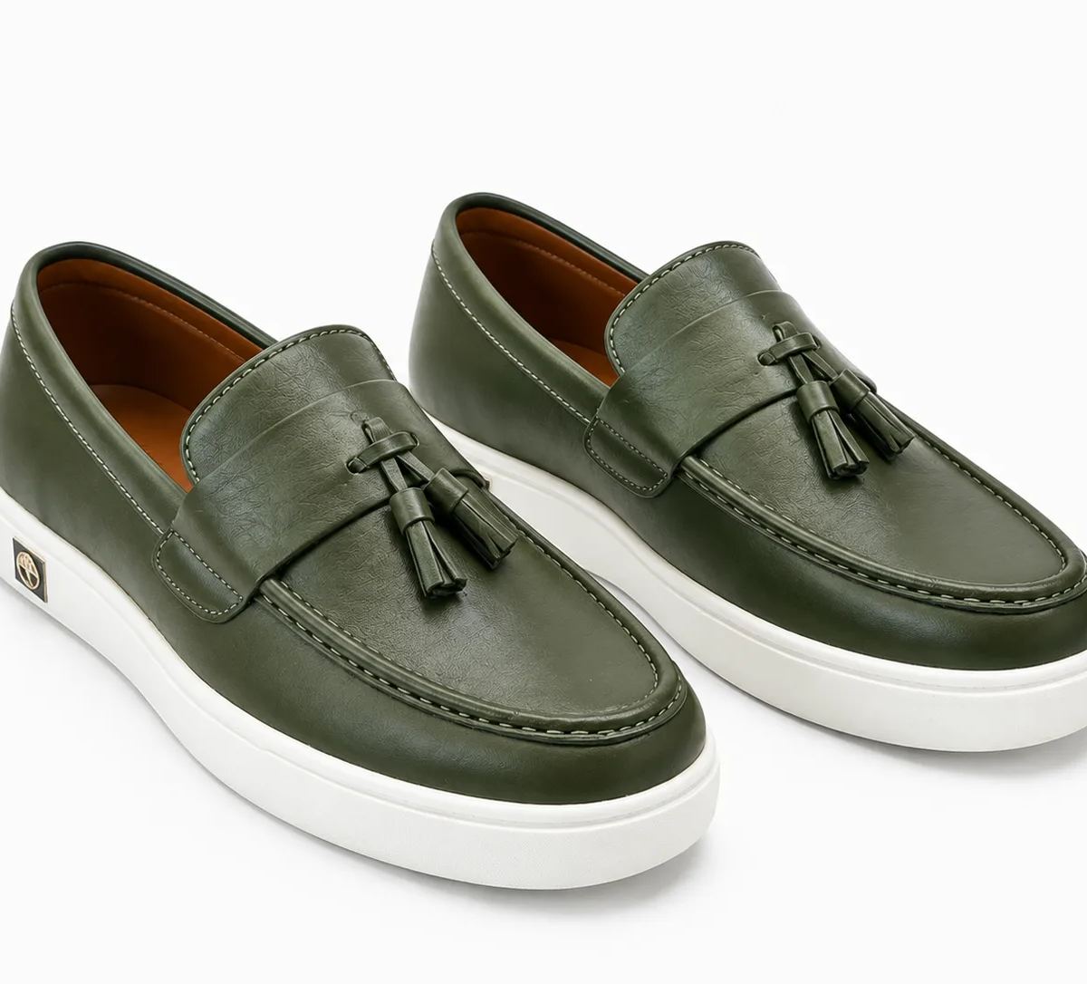 Men's Olive Green Leather Tassel Platform Loafers