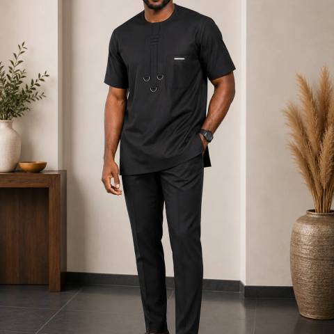 Men's Premium Short Sleeve Senator Kaftan Shirt with D-Ring Detail