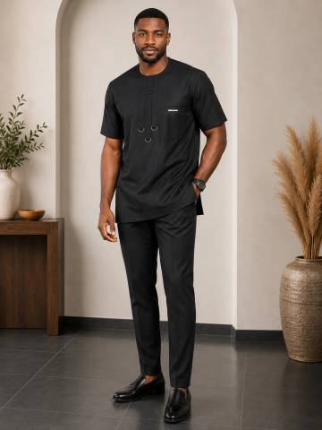 Men's Premium Short Sleeve Senator Kaftan Shirt with D-Ring Detail