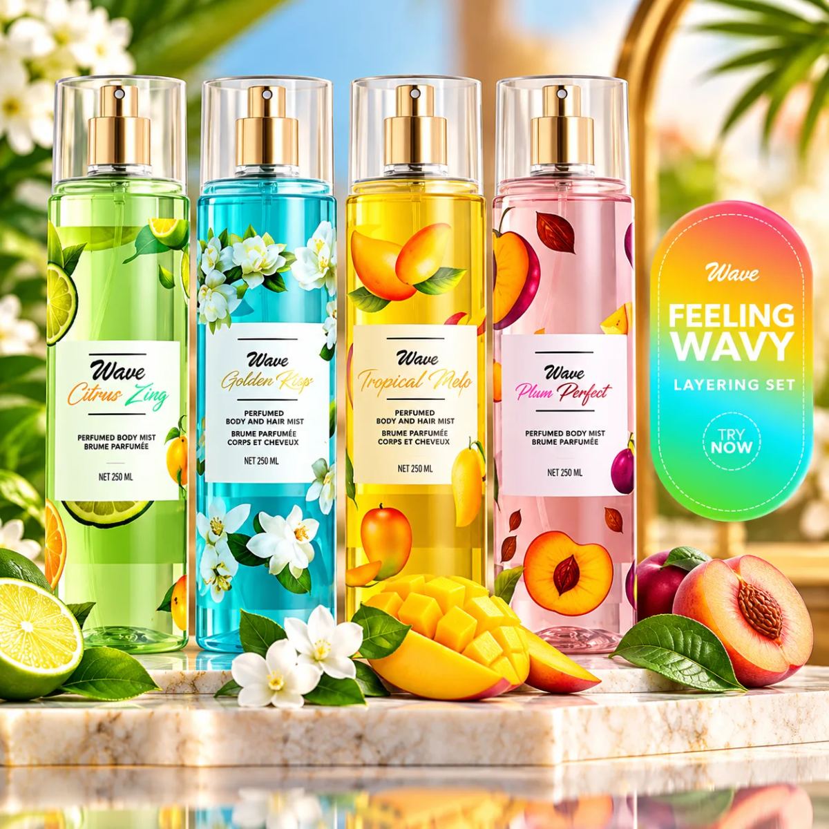 Wave Feeling Wavy Body Mist Collection – 250ml, Pack of 4