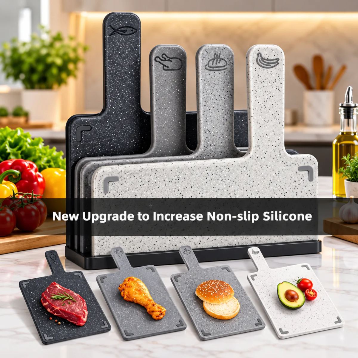 4-in-1 Kitchen Cutting Board Set with Removable Stand – BPA-Free Food-Safe Plastic