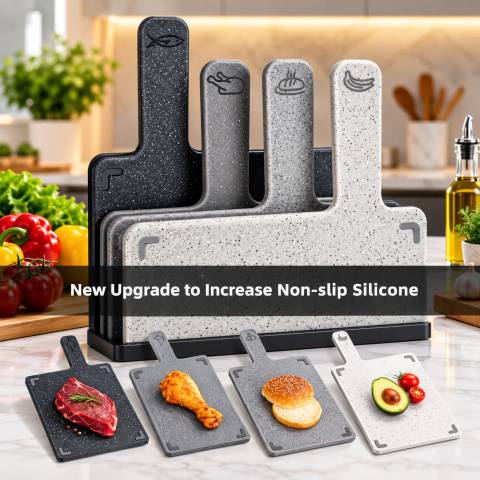 4-in-1 Kitchen Cutting Board Set with Removable Stand – BPA-Free Food-Safe Plastic