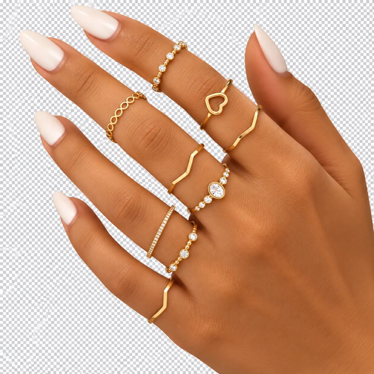 Women's Gold Minimalist  9-Piece Knuckle Multi-Ring Set