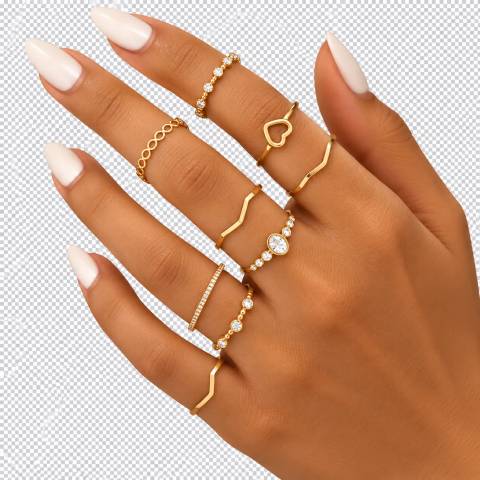 Women's Gold Minimalist  9-Piece Knuckle Multi-Ring Set